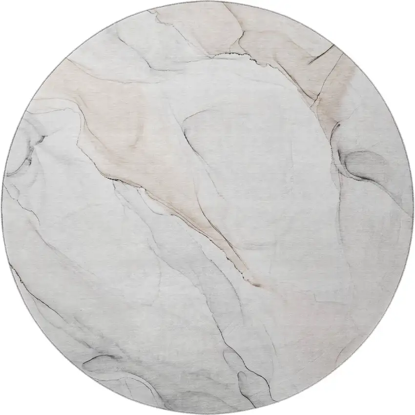 8' Ivory And Beige Abstract Washable Round Rug With UV Protection Photo 4