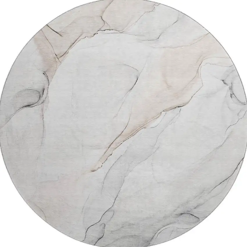 8' Ivory And Beige Abstract Washable Round Rug With UV Protection Photo 3