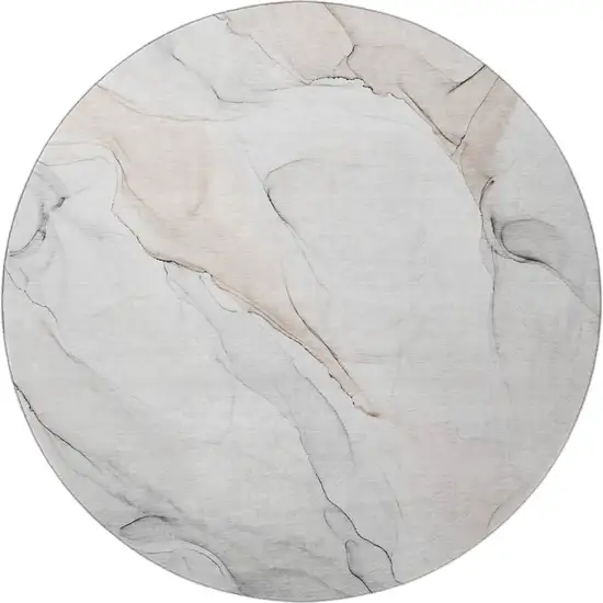 8' Ivory And Beige Abstract Washable Round Rug With UV Protection Photo 4