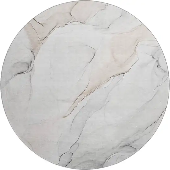 8' Ivory And Beige Abstract Washable Round Rug With UV Protection Photo 2