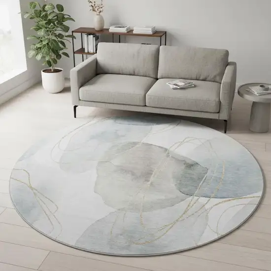 8' Ivory And Beige Abstract Washable Round Rug With UV Protection Photo 2