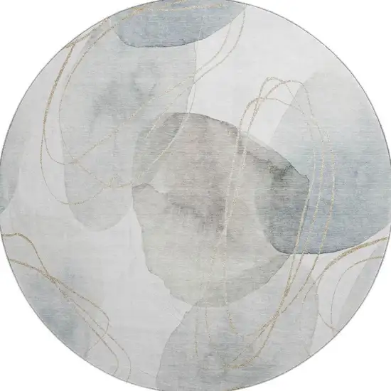 8' Ivory And Beige Abstract Washable Round Rug With UV Protection Photo 3
