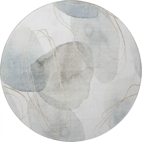 8' Ivory And Beige Abstract Washable Round Rug With UV Protection Photo 4