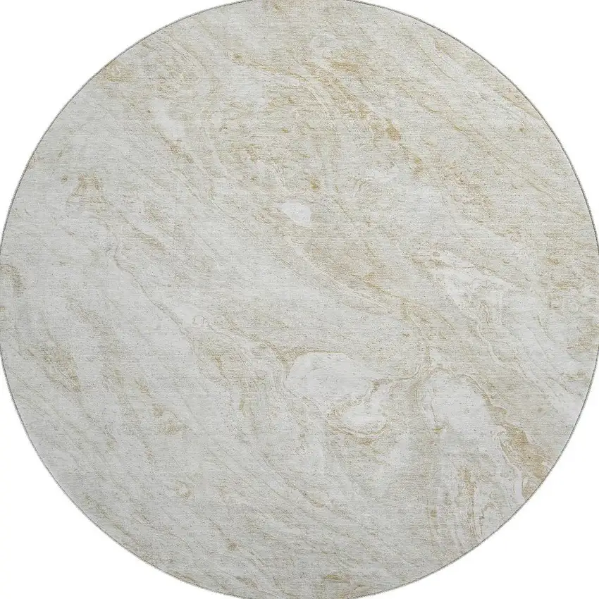 8' Ivory And Beige Abstract Washable Round Rug With UV Protection Photo 4