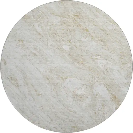 8' Ivory And Beige Abstract Washable Round Rug With UV Protection Photo 1