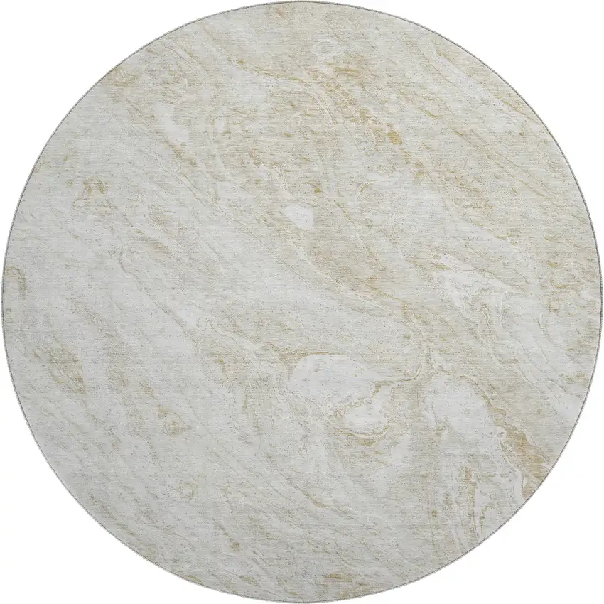 8' Ivory And Beige Abstract Washable Round Rug With UV Protection Photo 1
