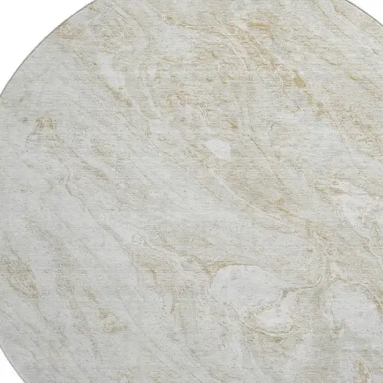 8' Ivory And Beige Abstract Washable Round Rug With UV Protection Photo 3