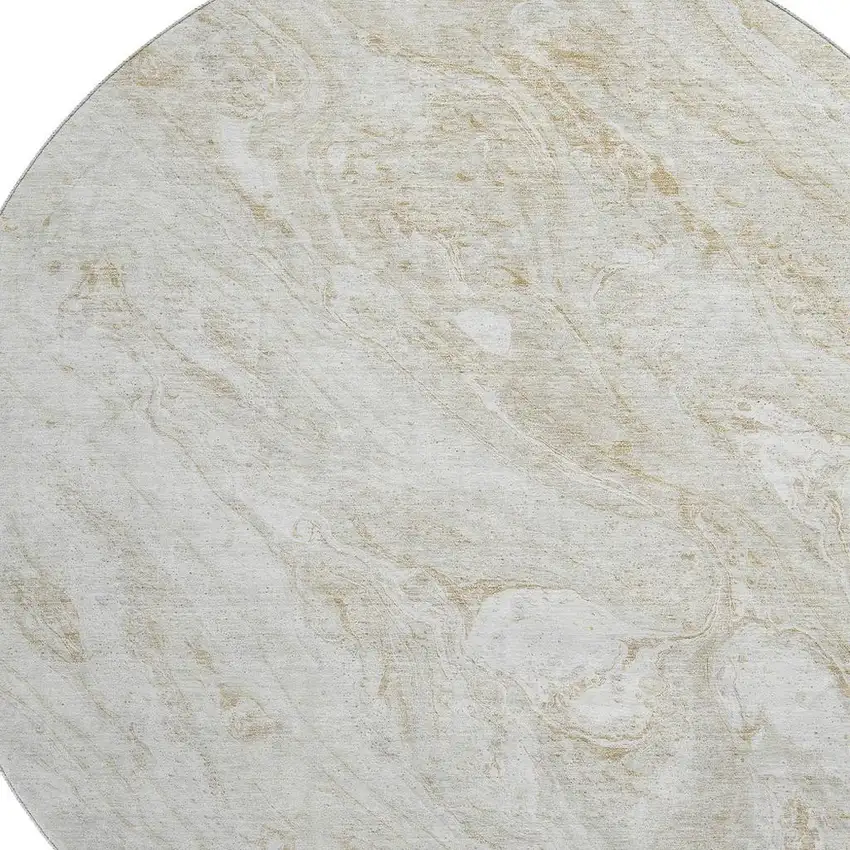 8' Ivory And Beige Abstract Washable Round Rug With UV Protection Photo 3