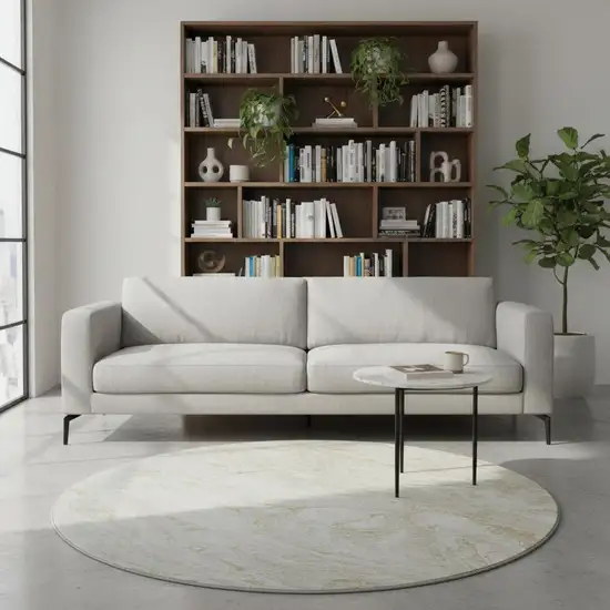 8' Ivory And Beige Abstract Washable Round Rug With UV Protection Photo 2