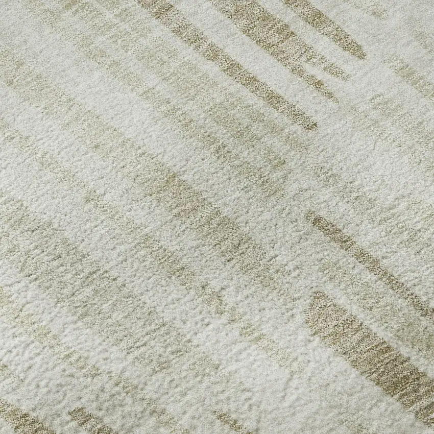 8' Ivory And Beige Abstract Washable Round Rug With UV Protection Photo 9