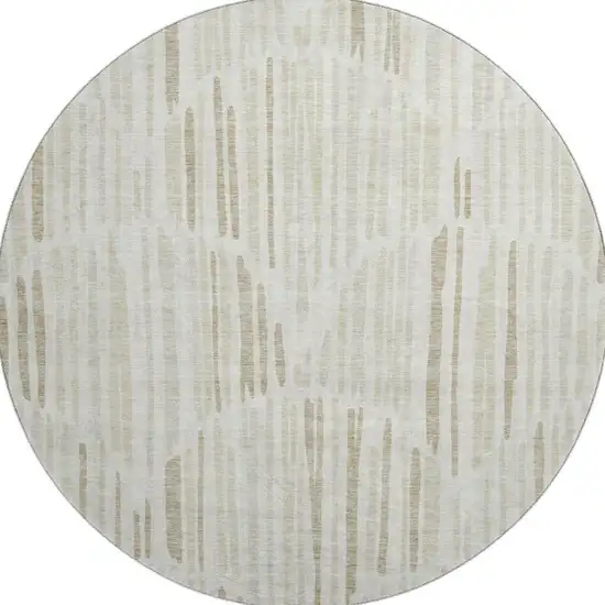 8' Ivory And Beige Abstract Washable Round Rug With UV Protection Photo 4