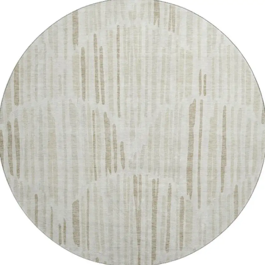 8' Ivory And Beige Abstract Washable Round Rug With UV Protection Photo 4