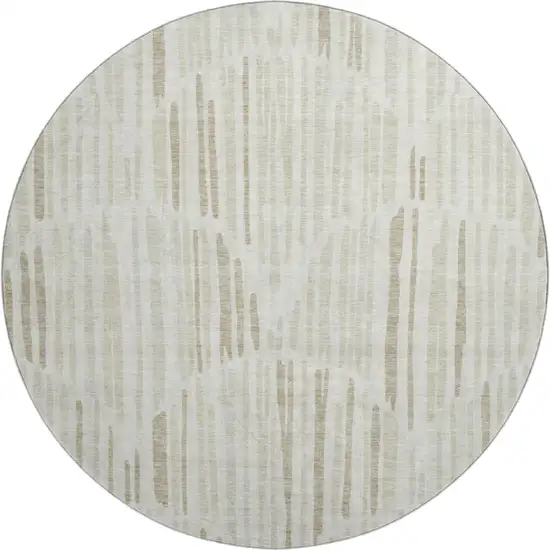 8' Ivory And Beige Abstract Washable Round Rug With UV Protection Photo 1