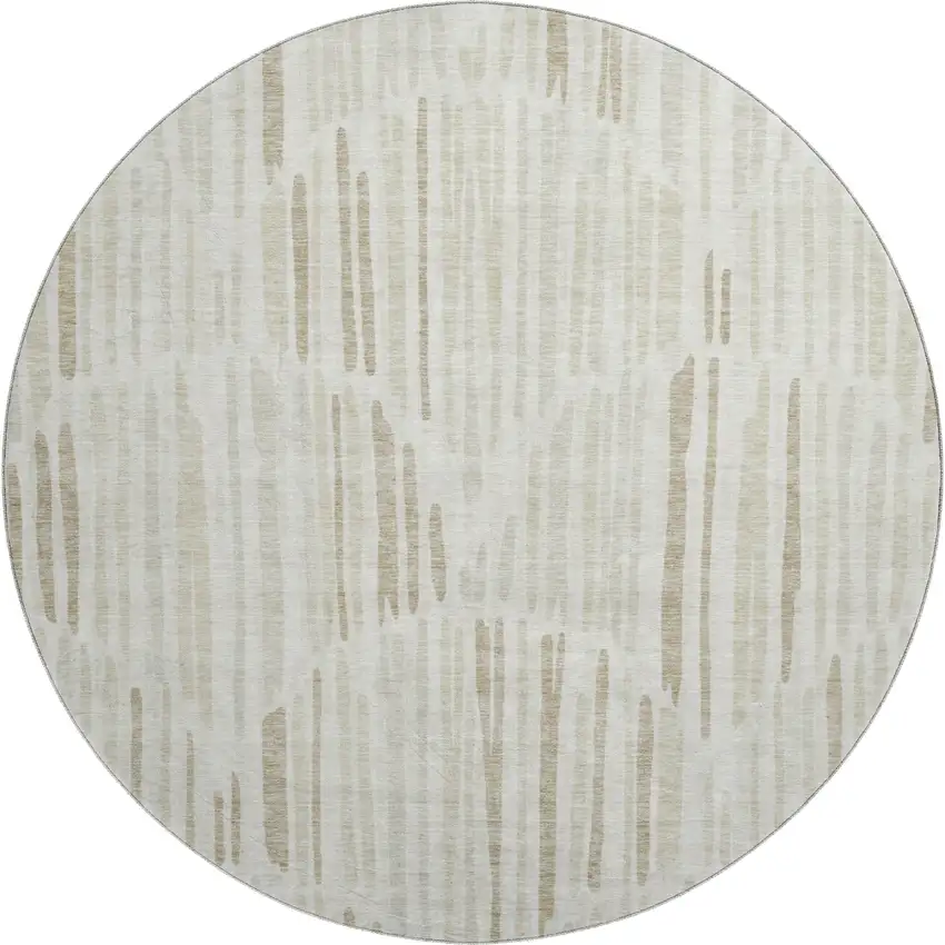 8' Ivory And Beige Abstract Washable Round Rug With UV Protection Photo 1
