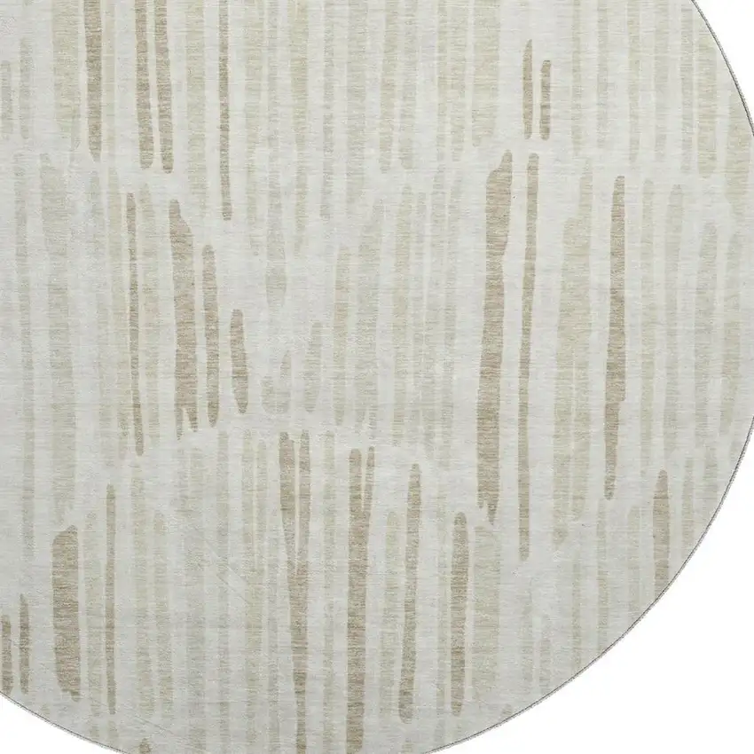 8' Ivory And Beige Abstract Washable Round Rug With UV Protection Photo 3