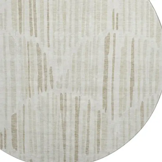 8' Ivory And Beige Abstract Washable Round Rug With UV Protection Photo 3