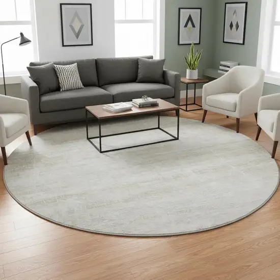 8' Ivory And Beige Abstract Washable Round Rug With UV Protection Photo 2