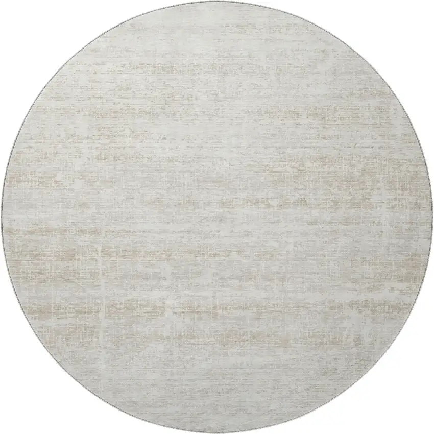 8' Ivory And Beige Abstract Washable Round Rug With UV Protection Photo 4