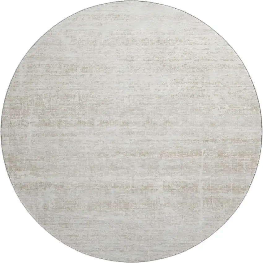 8' Ivory And Beige Abstract Washable Round Rug With UV Protection Photo 1