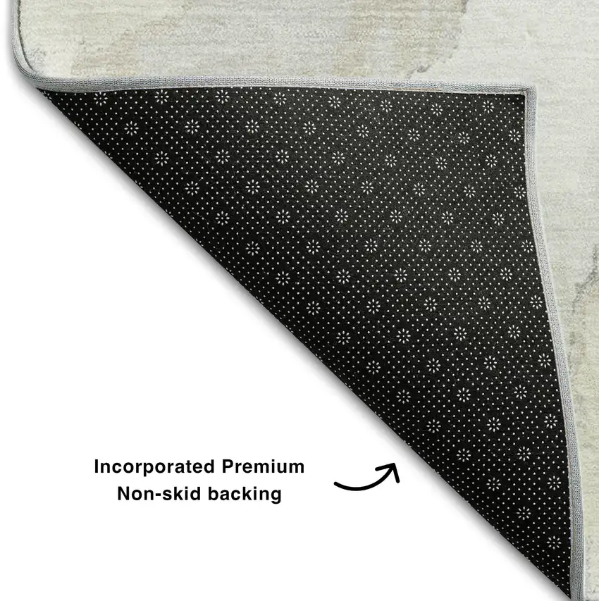 8' Ivory And Beige Abstract Washable Round Rug With UV Protection Photo 7