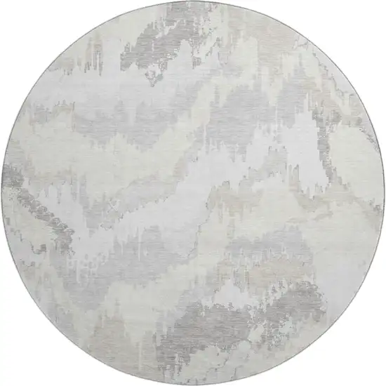 8' Ivory And Beige Abstract Washable Round Rug With UV Protection Photo 2