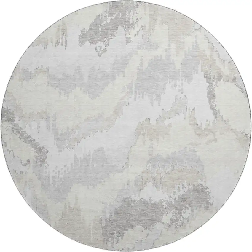 8' Ivory And Beige Abstract Washable Round Rug With UV Protection Photo 2