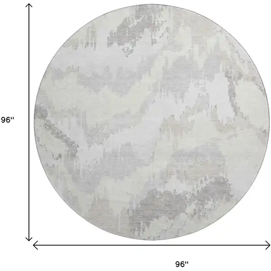 8' Ivory And Beige Abstract Washable Round Rug With UV Protection Photo 3