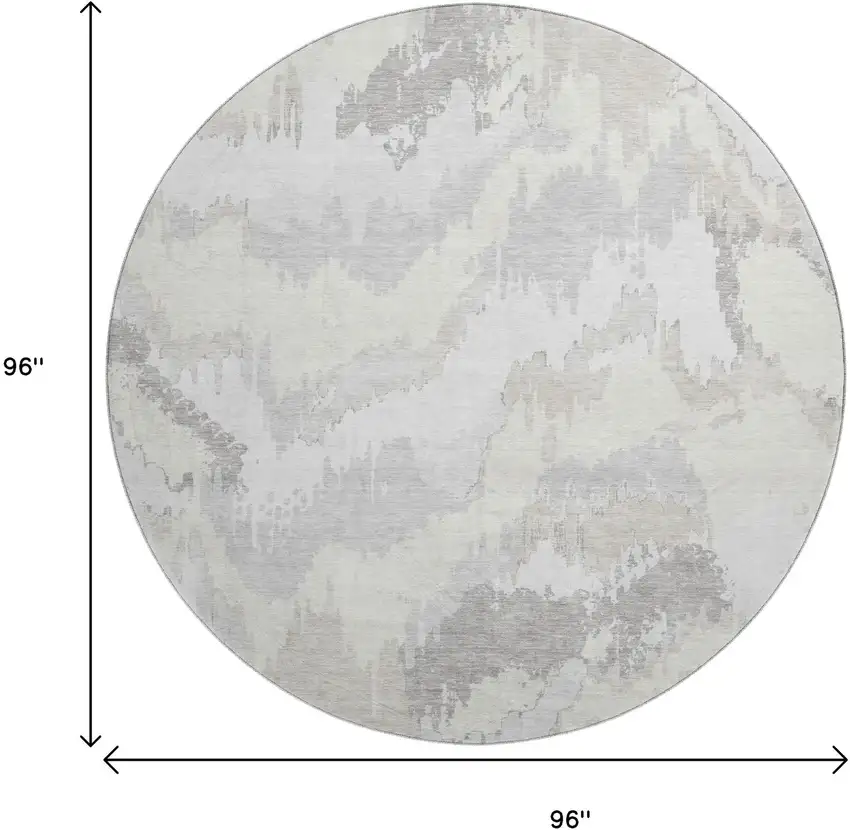 8' Ivory And Beige Abstract Washable Round Rug With UV Protection Photo 3