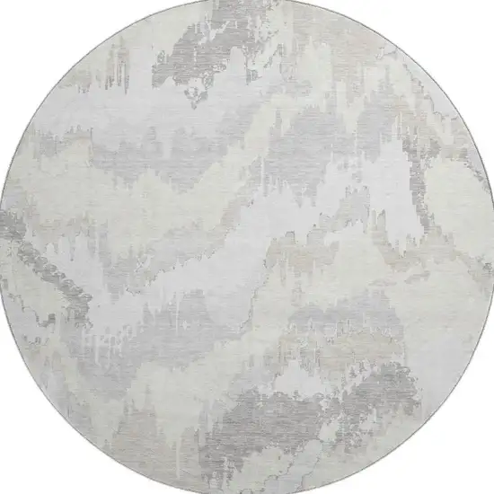 8' Ivory And Beige Abstract Washable Round Rug With UV Protection Photo 5