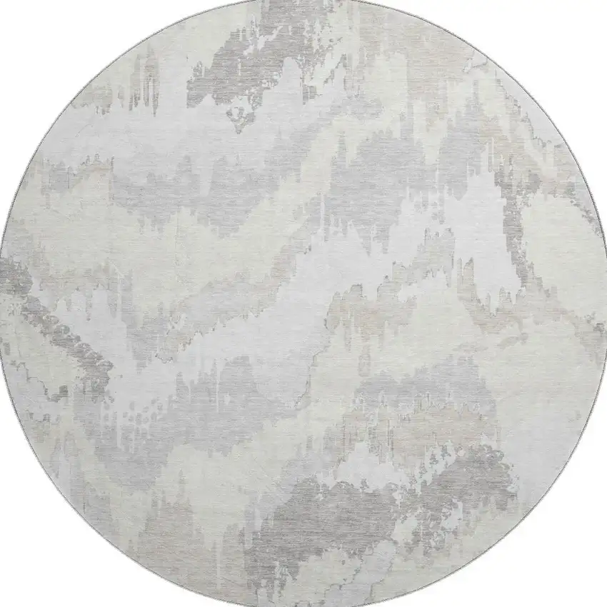 8' Ivory And Beige Abstract Washable Round Rug With UV Protection Photo 5