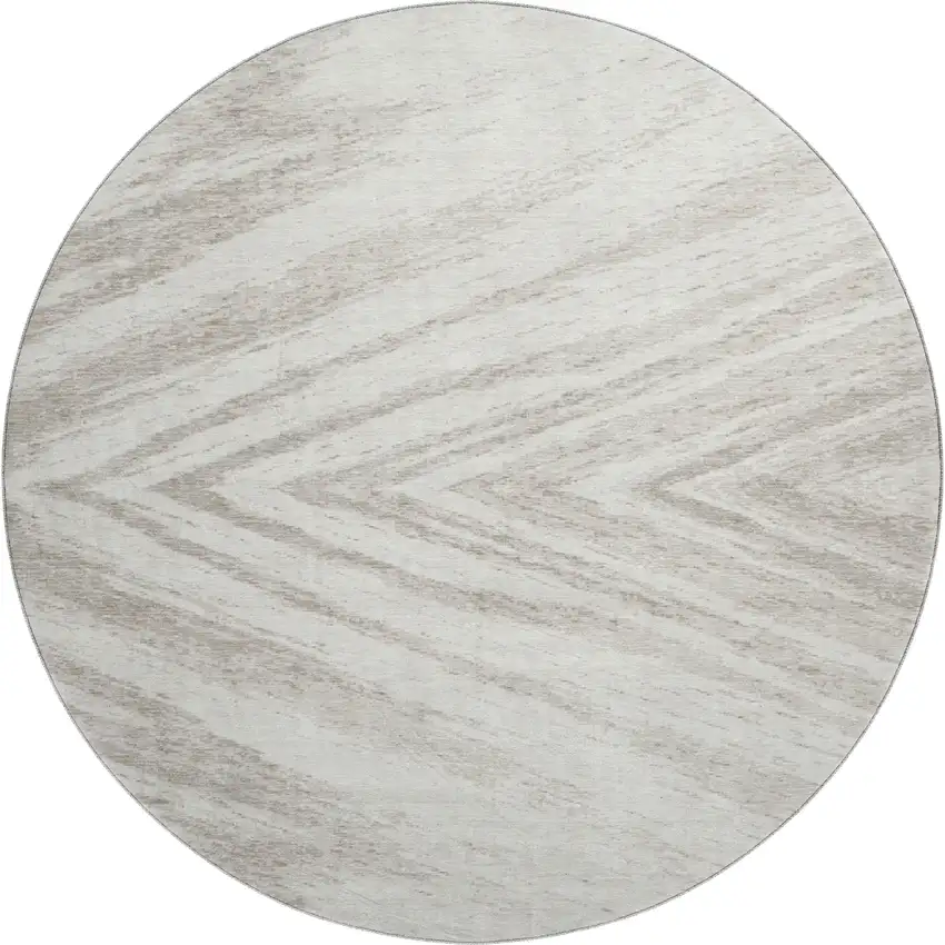 8' Ivory And Beige Abstract Washable Round Rug With UV Protection Photo 1