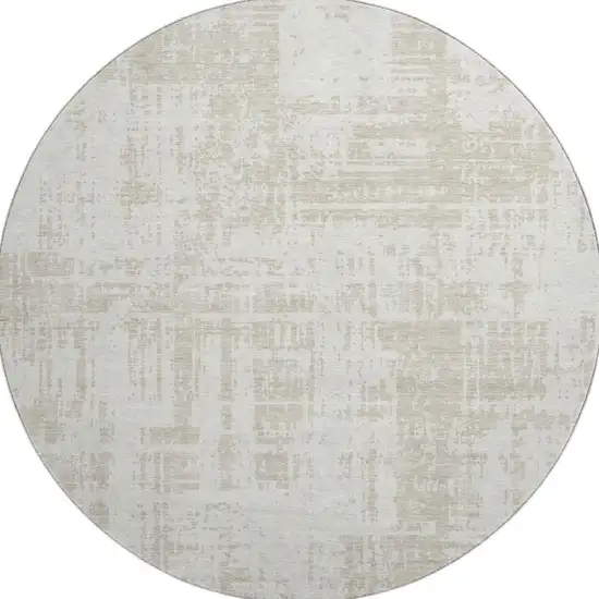 8' Ivory And Beige Abstract Washable Round Rug With UV Protection Photo 4