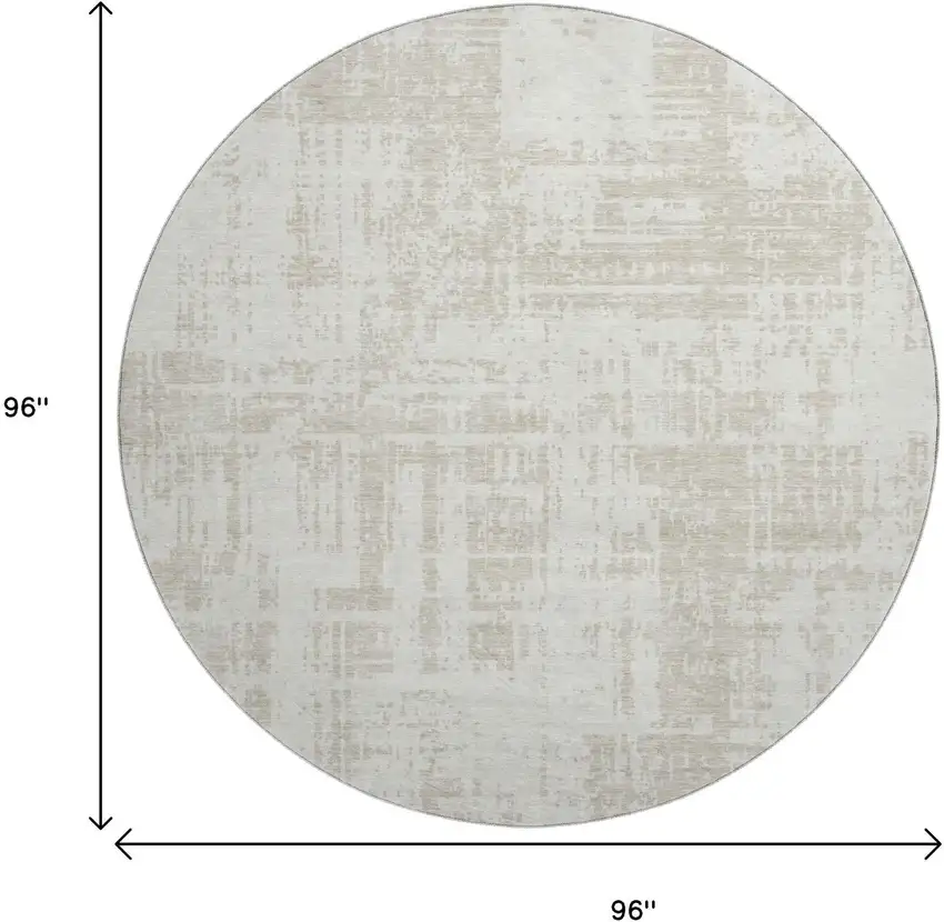 8' Ivory And Beige Abstract Washable Round Rug With UV Protection Photo 8