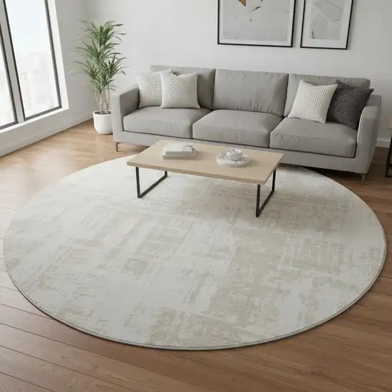 8' Ivory And Beige Abstract Washable Round Rug With UV Protection Photo 2
