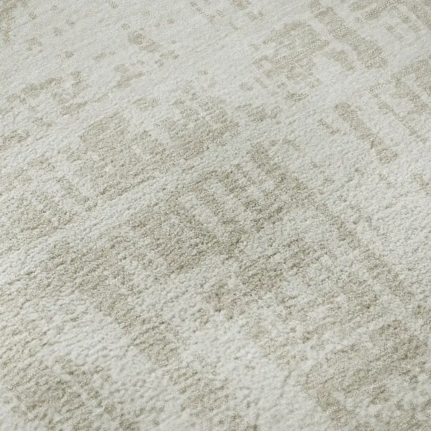 8' Ivory And Beige Abstract Washable Round Rug With UV Protection Photo 9