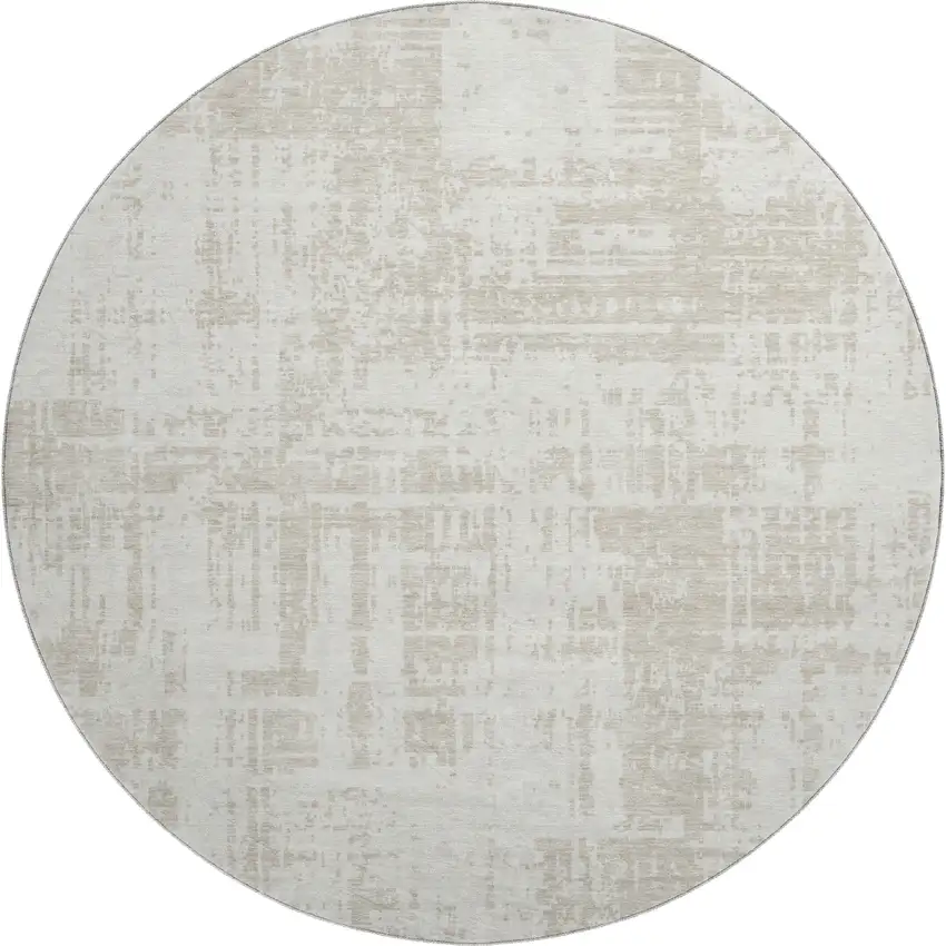 8' Ivory And Beige Abstract Washable Round Rug With UV Protection Photo 1