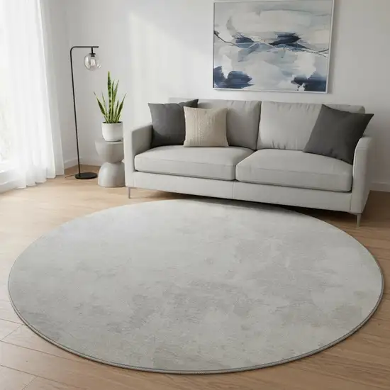 8' Ivory And Beige Abstract Washable Round Rug With UV Protection Photo 2