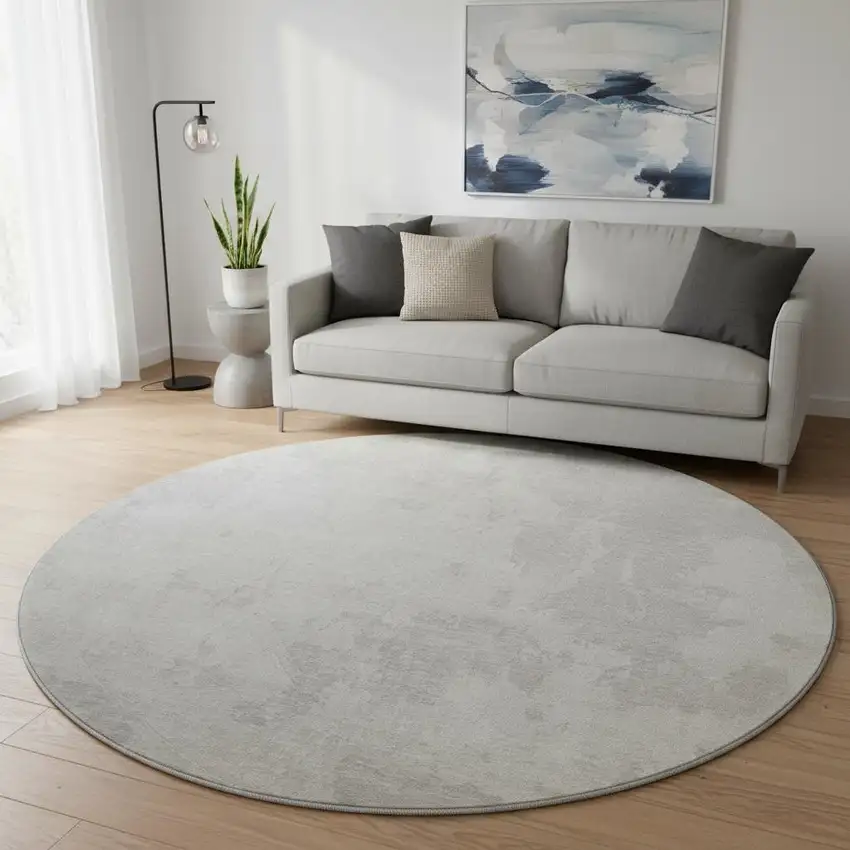 8' Ivory And Beige Abstract Washable Round Rug With UV Protection Photo 2