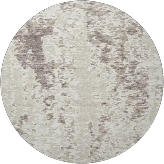 8' Ivory And Beige Abstract Washable Round Rug With UV Protection Photo 3