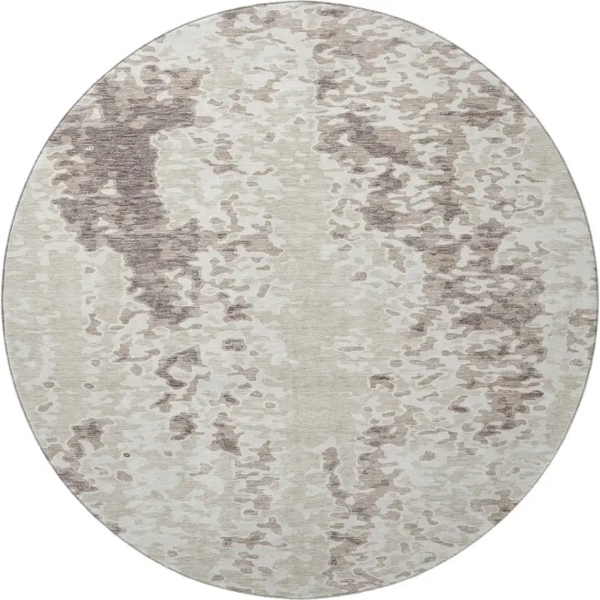8' Ivory And Beige Abstract Washable Round Rug With UV Protection Photo 3
