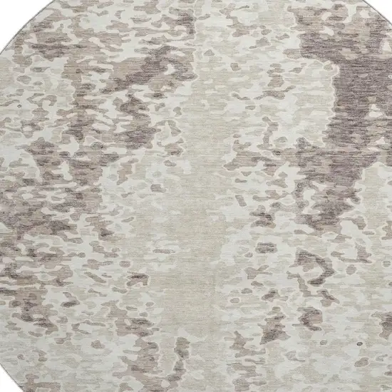 8' Ivory And Beige Abstract Washable Round Rug With UV Protection Photo 2