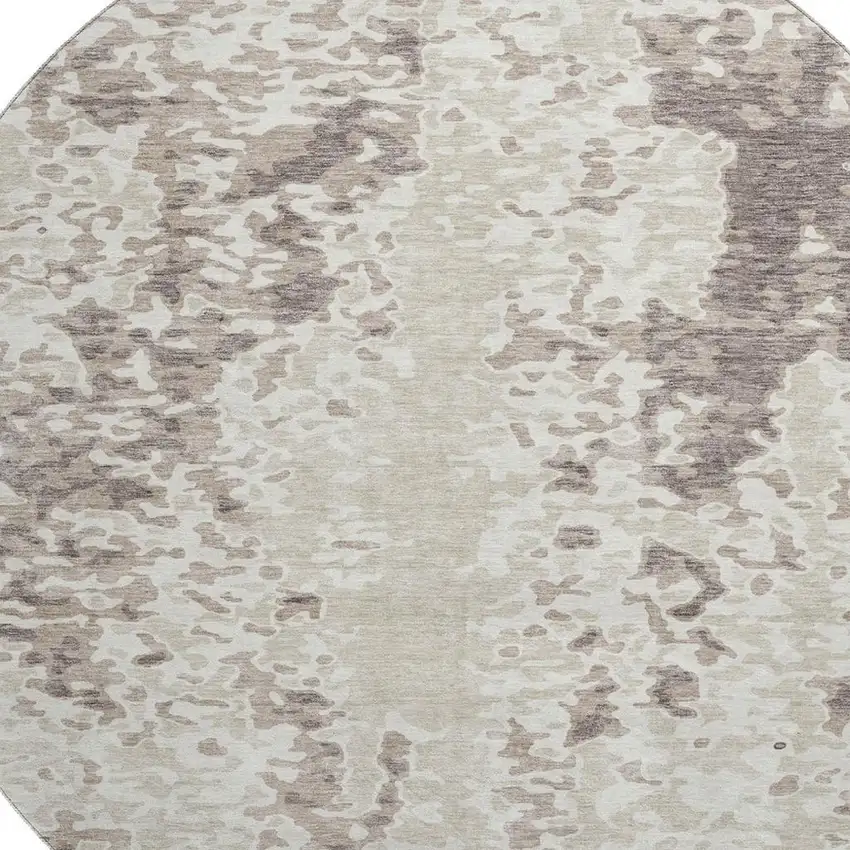 8' Ivory And Beige Abstract Washable Round Rug With UV Protection Photo 2