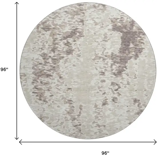 8' Ivory And Beige Abstract Washable Round Rug With UV Protection Photo 9
