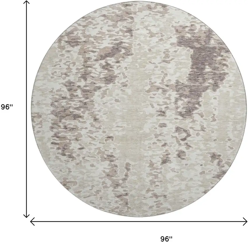 8' Ivory And Beige Abstract Washable Round Rug With UV Protection Photo 9