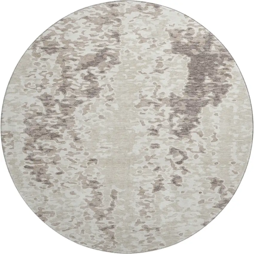 8' Ivory And Beige Abstract Washable Round Rug With UV Protection Photo 1