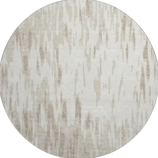 8' Ivory And Beige Abstract Washable Round Rug With UV Protection Photo 3