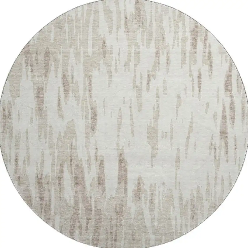 8' Ivory And Beige Abstract Washable Round Rug With UV Protection Photo 3