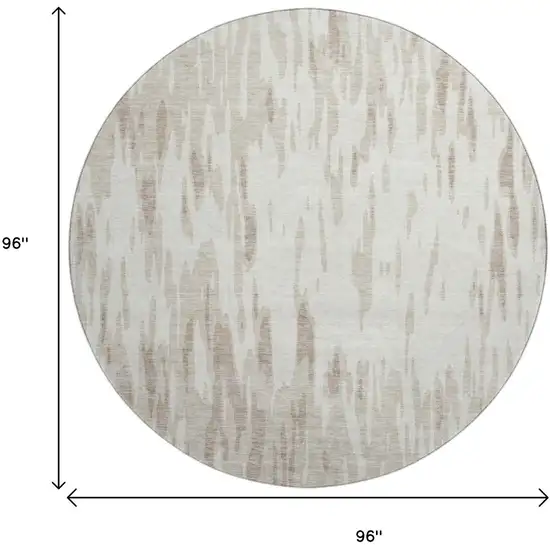 8' Ivory And Beige Abstract Washable Round Rug With UV Protection Photo 9