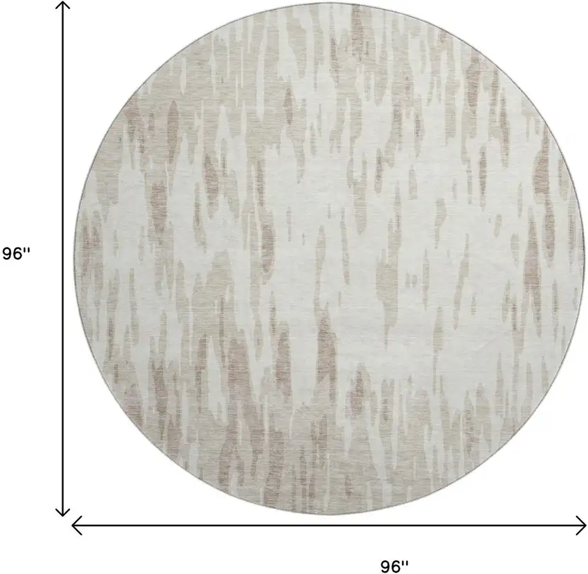 8' Ivory And Beige Abstract Washable Round Rug With UV Protection Photo 9