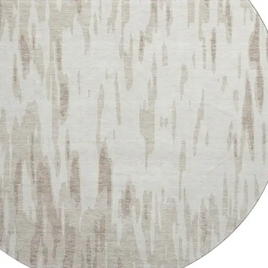 8' Ivory And Beige Abstract Washable Round Rug With UV Protection Photo 2